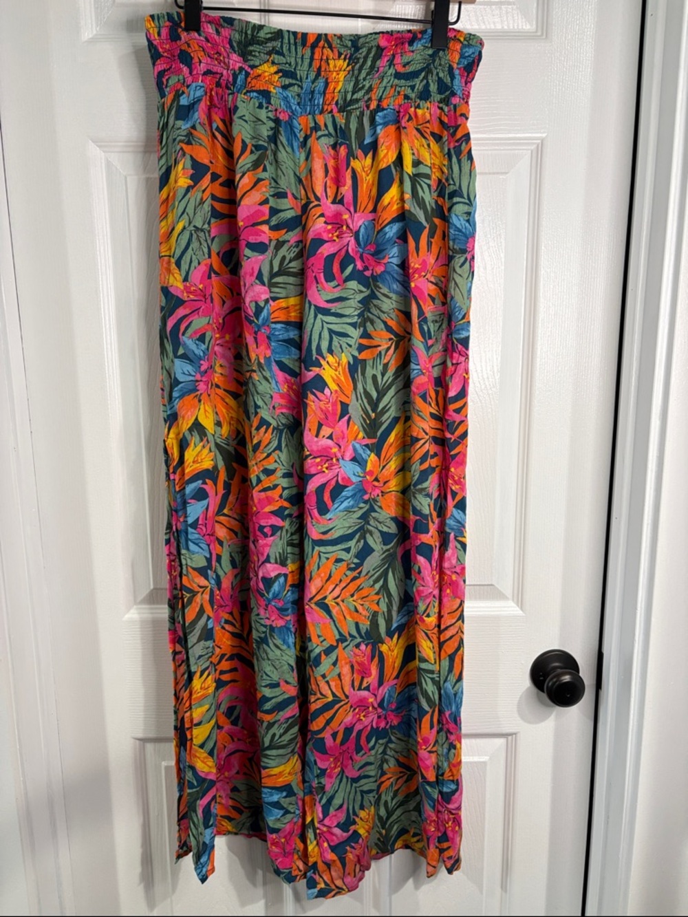 Shade & Shore Floral Cover Up Wide Leg Pants in Teal, Pink & Orange. Medium
